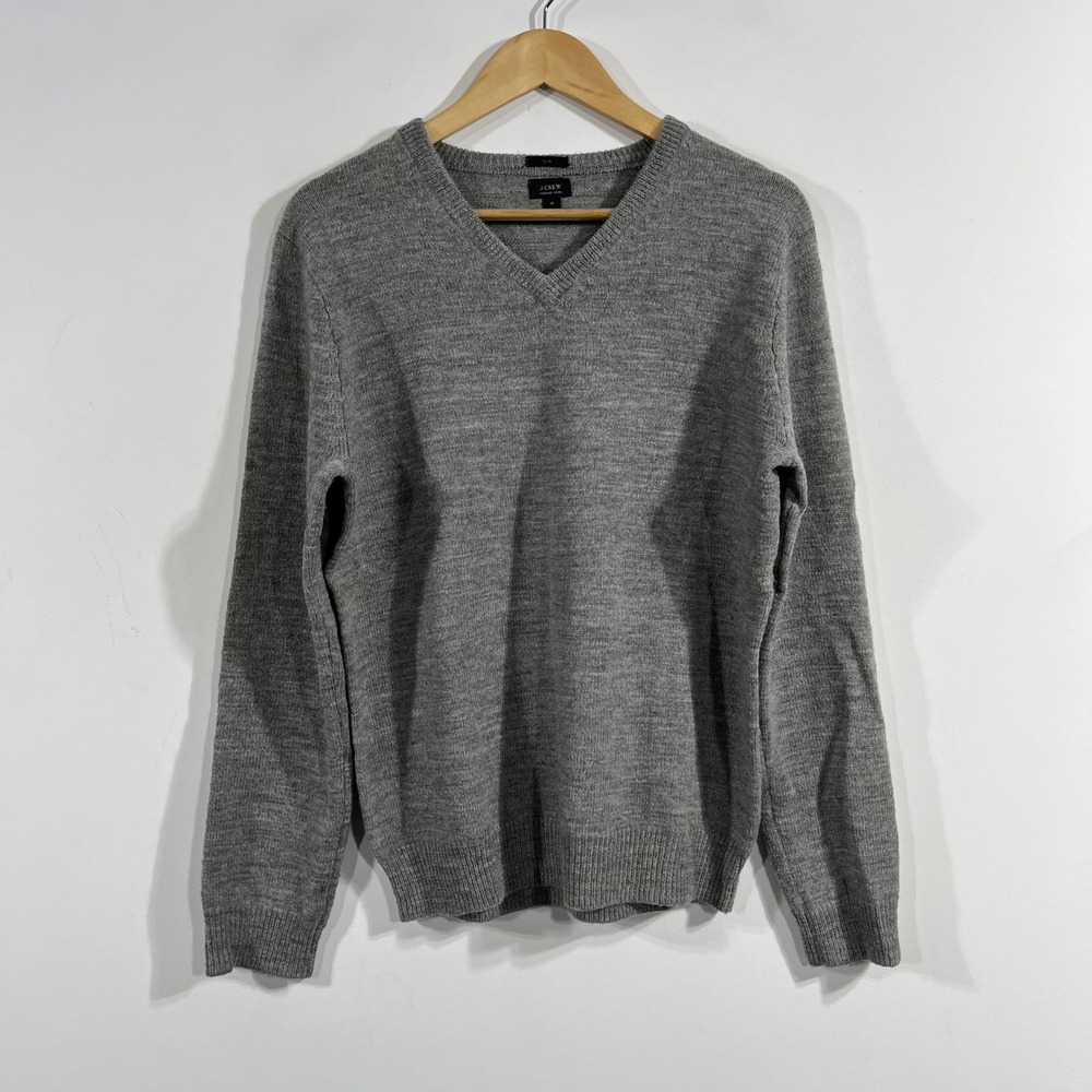 J.Crew Academia Ivy Preppy Merino Wool V-Neck Sweater Elbow Patches Mens Medium